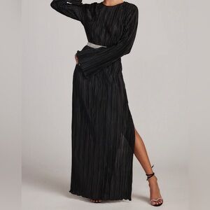 Black Ribbed Bell Sleeve Maxi Dress